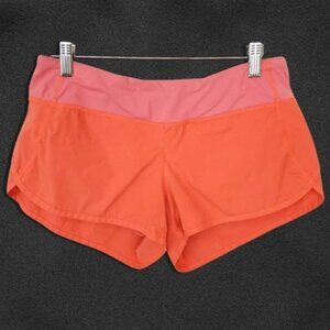 Lululemon Shorts Wide Contrasting Waistband Back Zippered Pocket Coral Pink W M